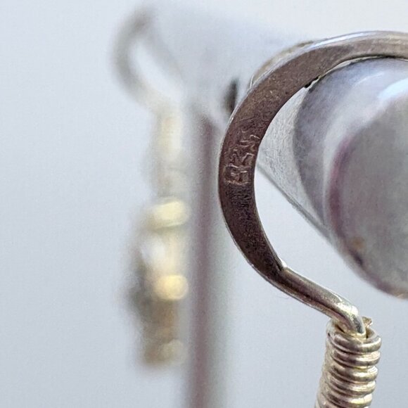 Sterling Silver 925 Marcasite Scroll Design Dangle Earrings Size 1.25" Length - Picture 7 of 10